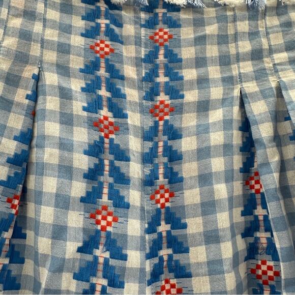 DoDo Bar Or Fernanda Wide Leg Gingham Embroidered Tassel High Rise Pants Sz L - Picture 8 of 13